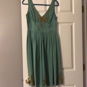 Anthropologie Green Silk Dress, Size 8